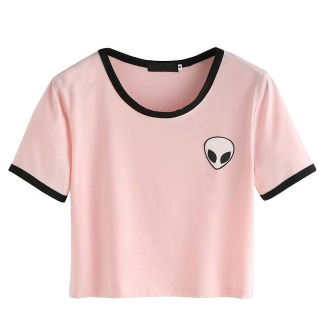 Women Alien Crop Top Tee - thehappywallet