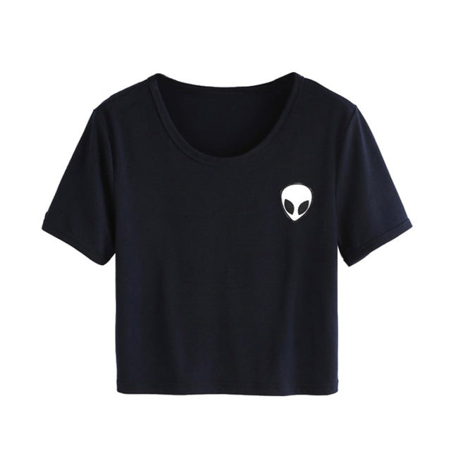 Women Alien Crop Top Tee - thehappywallet