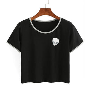 Women Alien Crop Top Tee - thehappywallet