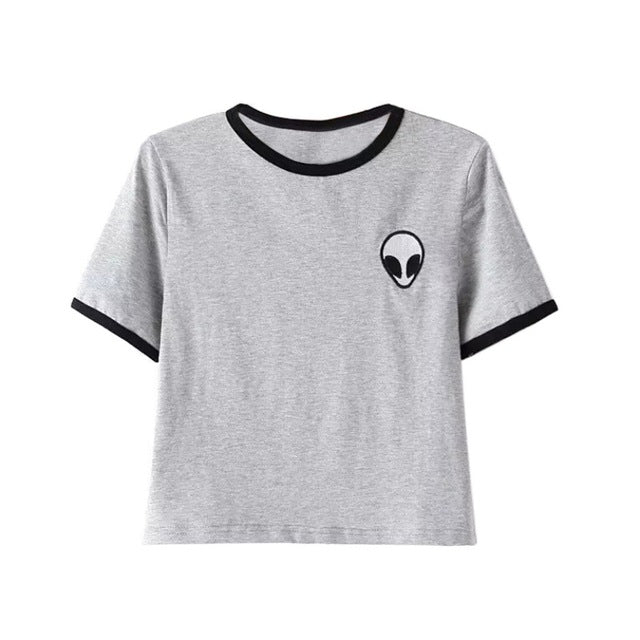 Women Alien Crop Top Tee - thehappywallet