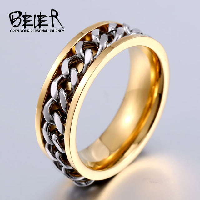 Gold/Black Man's Spin Chain Ring - thehappywallet